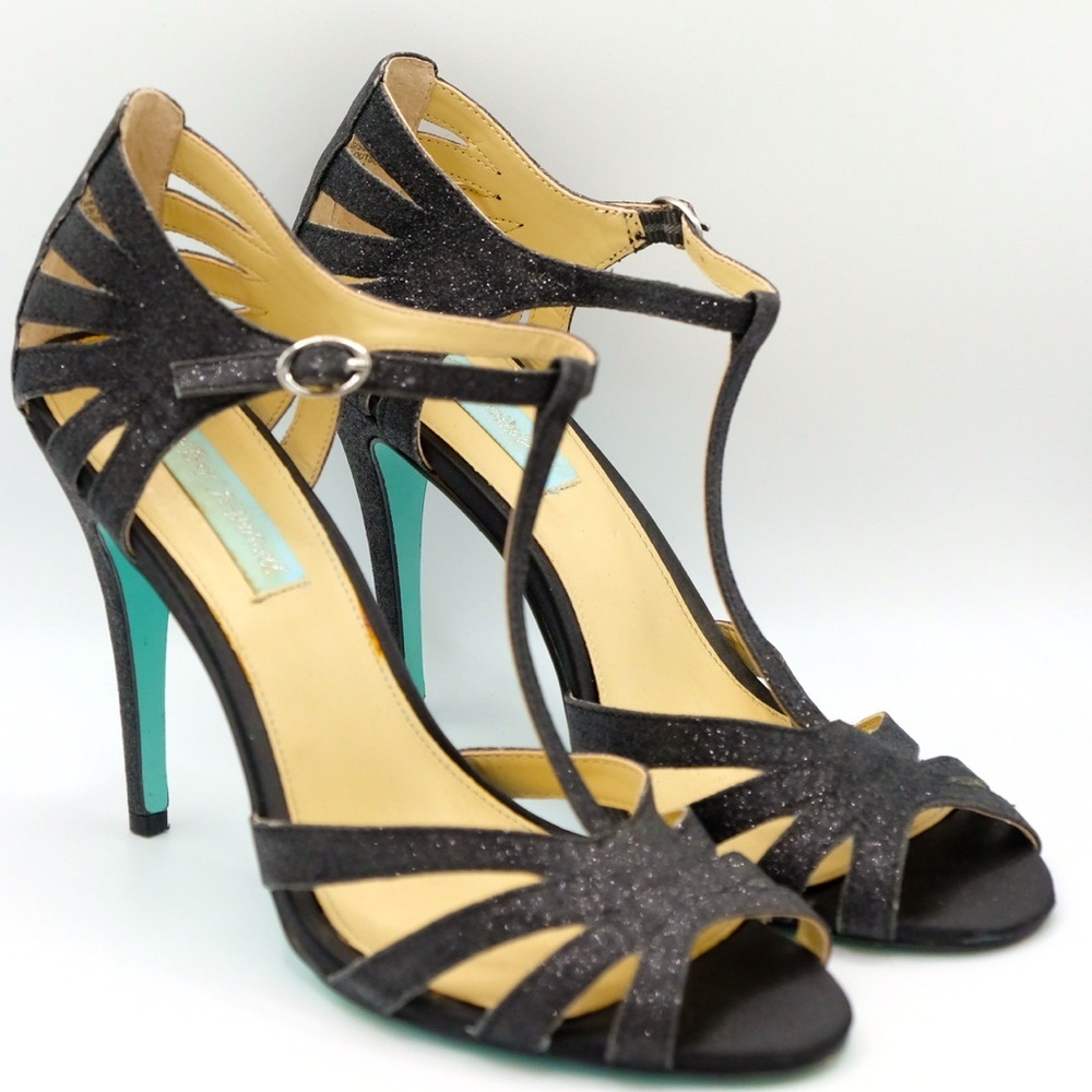 Betsey Johnson Glitter Black Heels size 8.5 Vintage Inspired 🙌🏻✨⏰💭🤝⌛️ - Picture 11 of 16